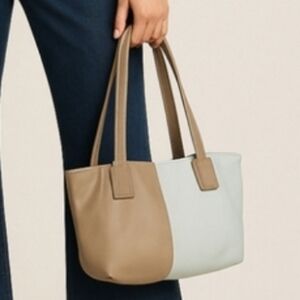 Splendid Cream Nappa Leather Tan Two Tone Colorblock Hobo Purse
